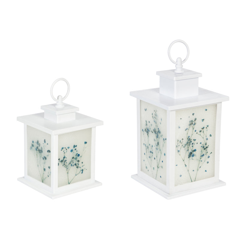 LED Lantern, Set of 2, Blue Floral,8led430