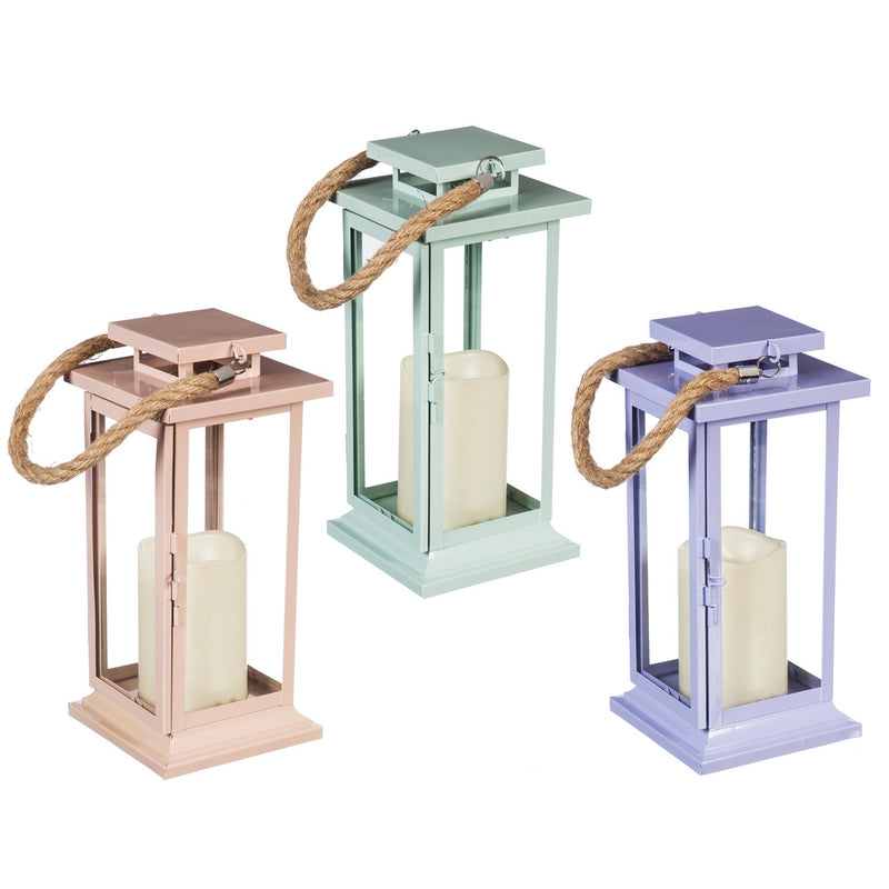 Metal Lantern with Battery Operated LED Candle, 3 Assorted Colors, 5.1'' x 5.1'' x 11.4'' inches