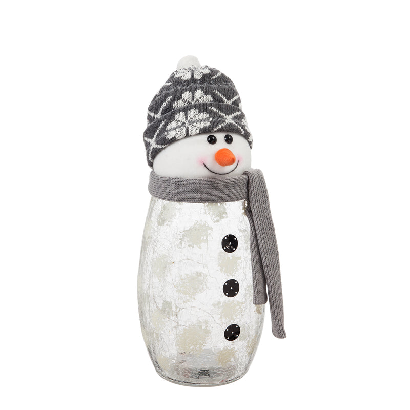 LED Snowman with Knit Hat, Red/Grey, Set of 2