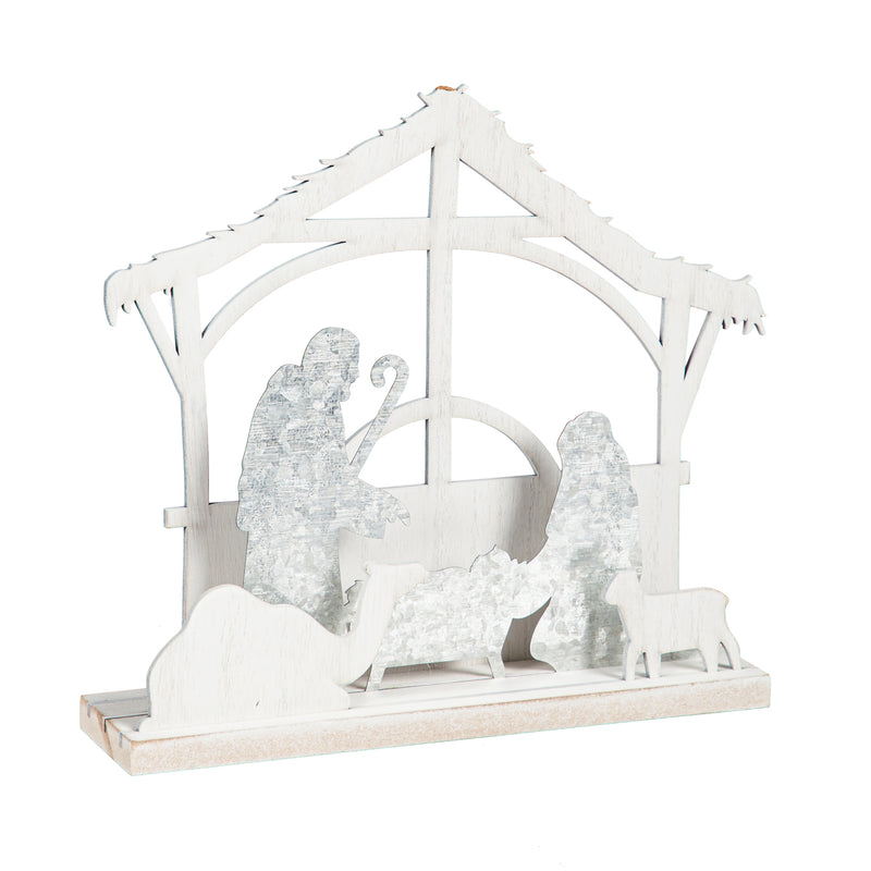 LED Wood and Metal  Table Decor, Nativity, 9.75"x2.5"x8.75"inches