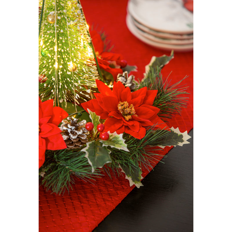 LED Bottle Brush Tree with Artificial Poinsettias Table Décor