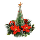 LED Bottle Brush Tree with Artificial Poinsettias Table Decor,8led604