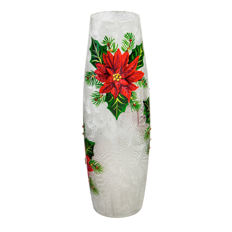 Glass Handpainted Poinsettia LED Cylinder, 3.9'' x 3.9'' x 11.8'' inches