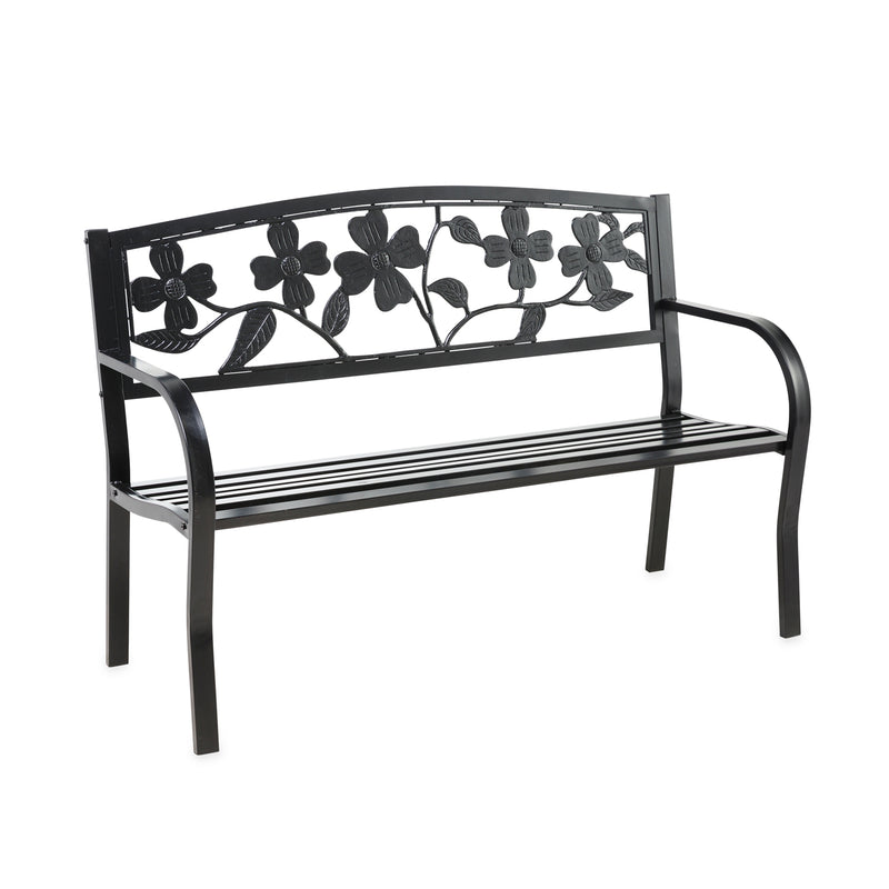 Evergreen Deck & Patio Decor,Dogwood Metal Garden Bench - Black,50x24x34 Inches