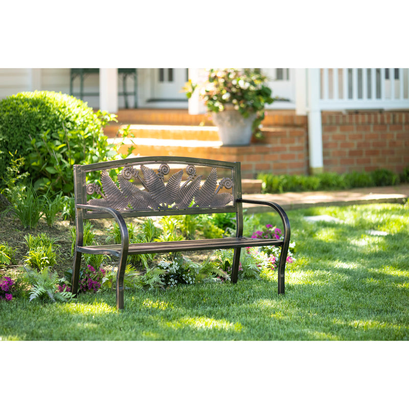 Evergreen Deck & Patio Decor,Metal Fern Bench,50x21x34 Inches