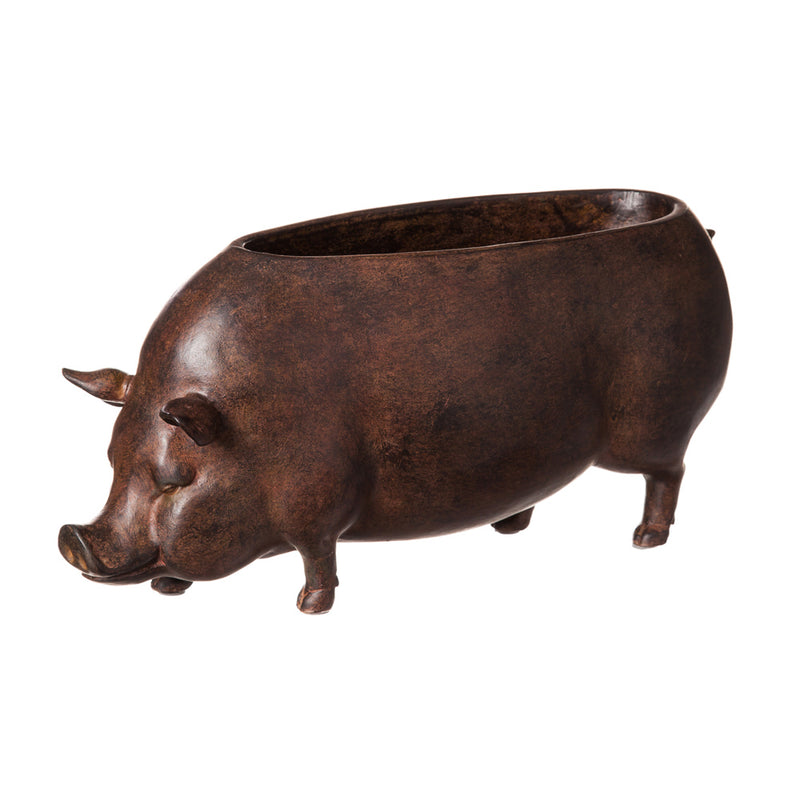 Evergreen Deck & Patio Decor,Resin Pig Planter,14x5.25x6.25 Inches