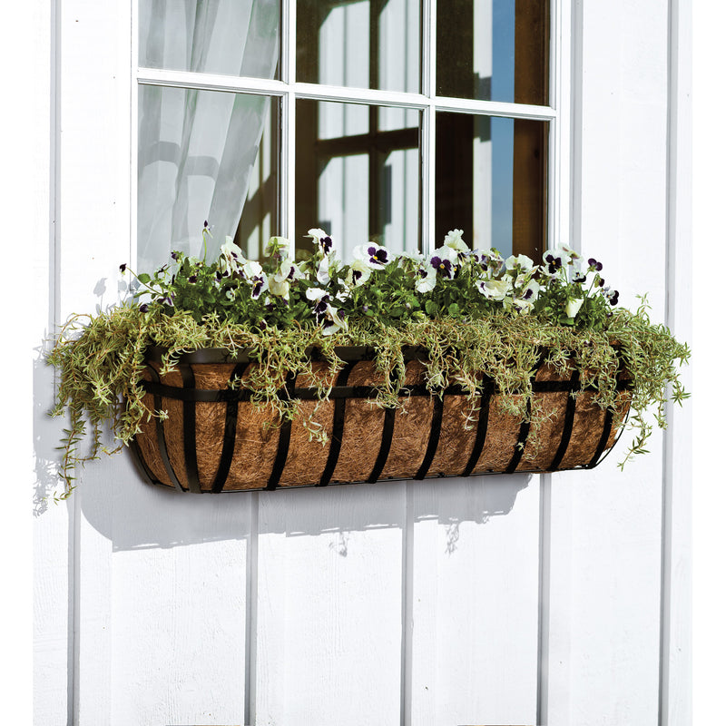 English Hay Basket Window Planter, 36"L,8pmtl195