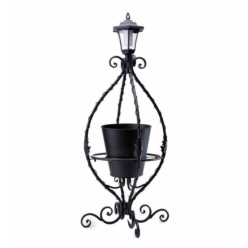 Black Wrought Iron Plant Stand with Solar Light,8pmtl228