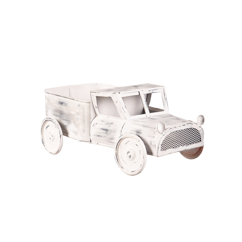 12" White Washed Metal Truck Planter,8pmtl390