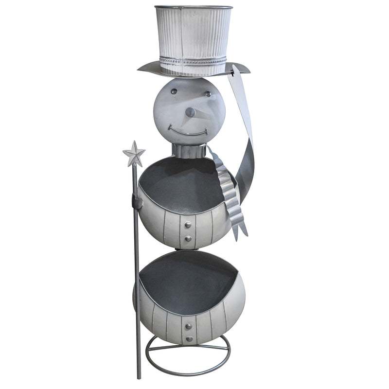 41" H Metal Statement Planter, 2 Tiered Snowman,8pmtl403