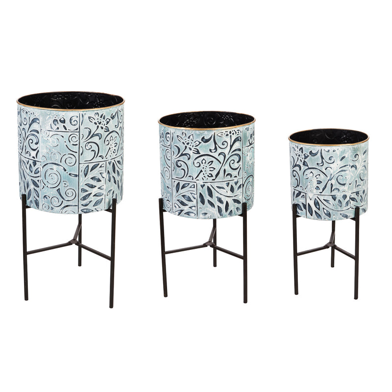 Painted Metal Planters with Stand Set of 3,8pmtl5215