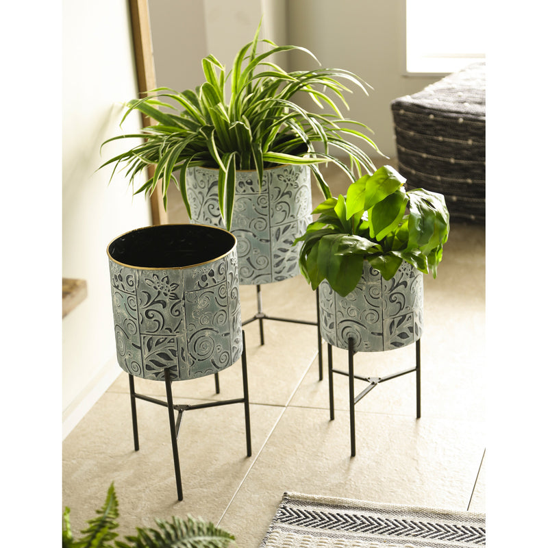 Painted Metal Planters with Stand Set of 3,8pmtl5215