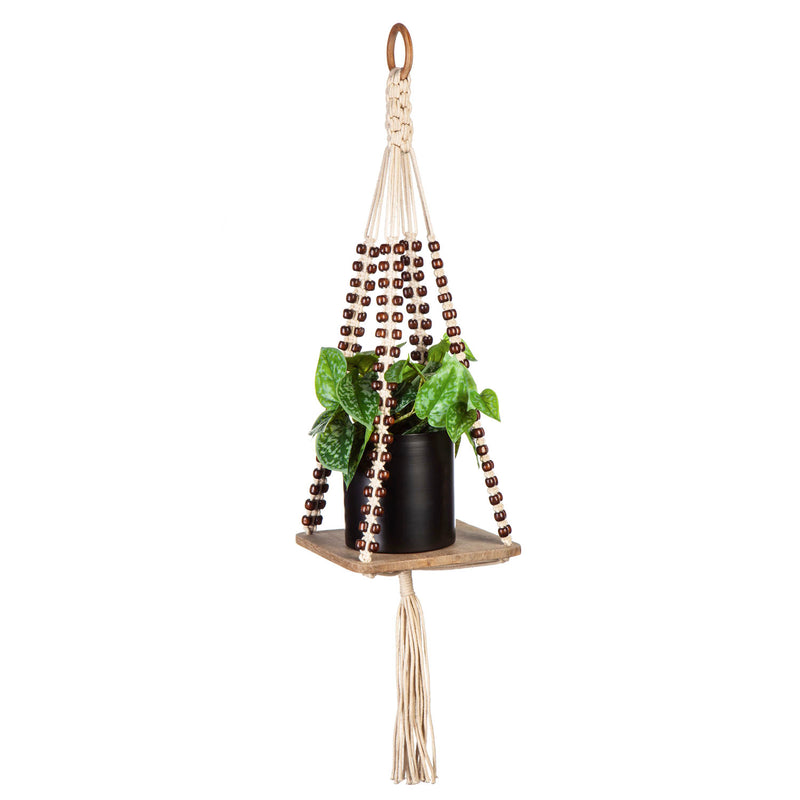 Beaded Macrame Hanging Wood Pot Holder,8pmtl5232