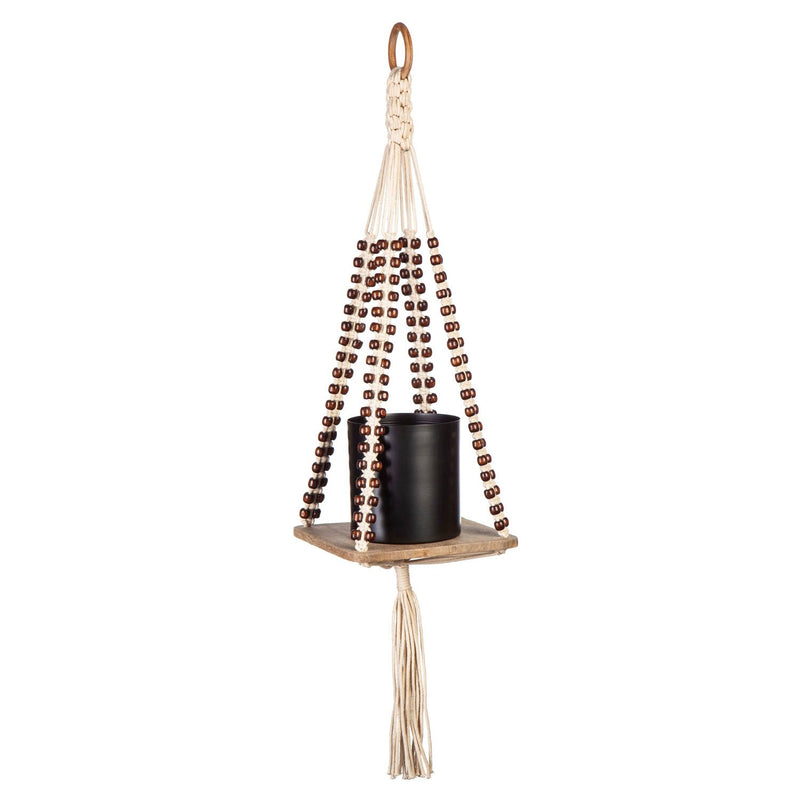 Beaded Macrame Hanging Wood Pot Holder,8pmtl5232