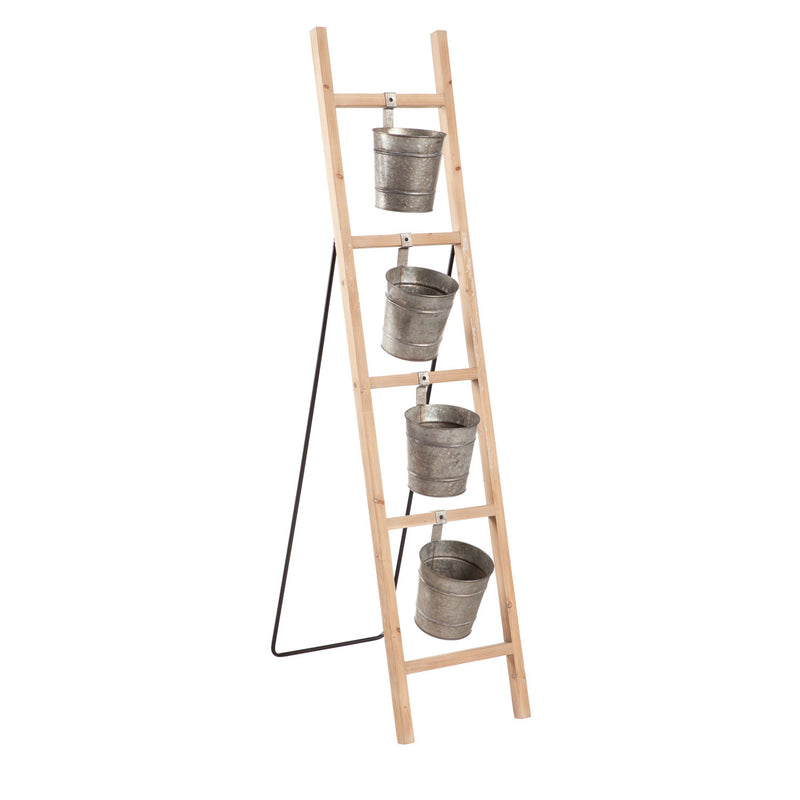 Wood Ladder with Metal Pot Display, 12"x7.1"x56.1"inches