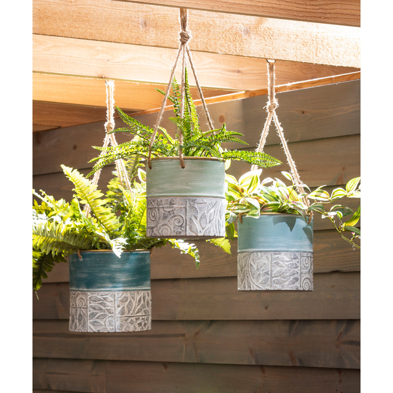 Evergreen Deck & Patio Decor,Painted Metal Hanging Planters, Set of 3,8.5x8.5x8.5 Inches
