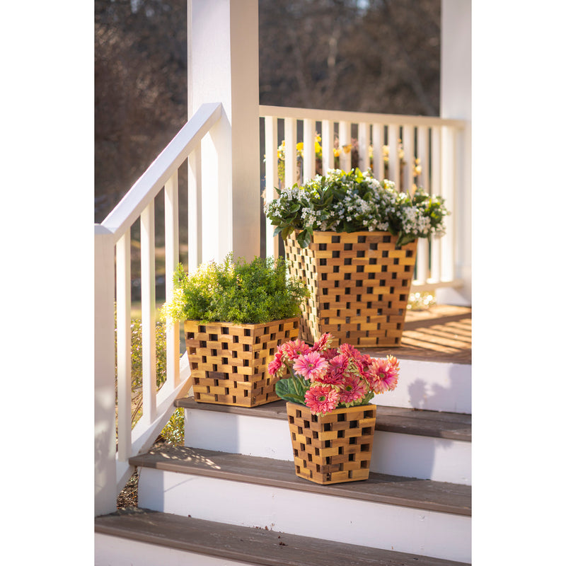 Evergreen Deck & Patio Decor,Recycled Wood Planter Set of 3,16.1x16.1x16.5 Inches