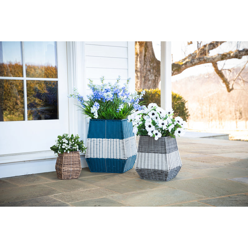 Evergreen Deck & Patio Decor,High Resin Wicker Planter Set of 3,17x17x20 Inches