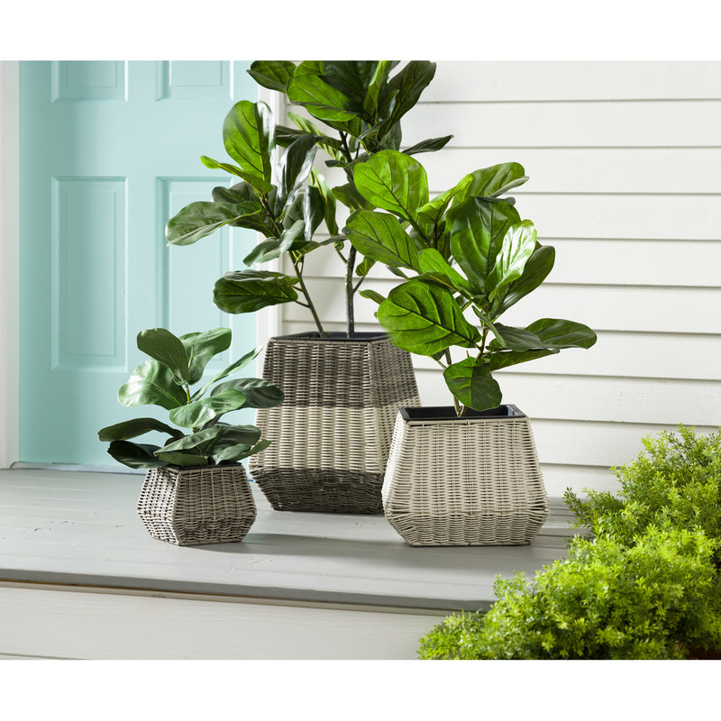 Evergreen Deck & Patio Decor,Short Resin Wicker Planter Set of 3,17x17x14 Inches