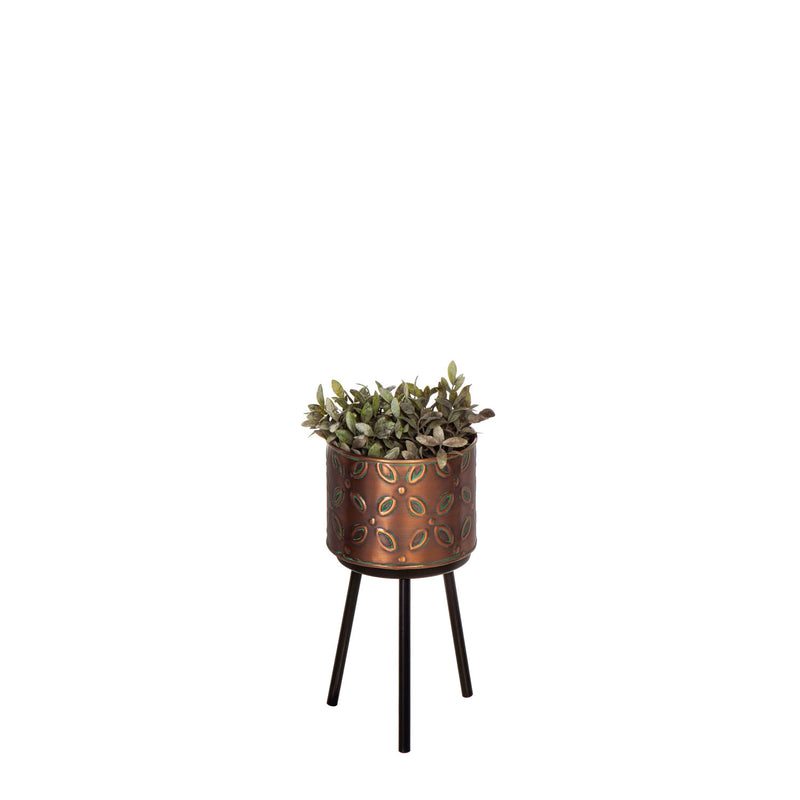 Bronze Finish Planter with Verdigris Embossing on Tripod, Set of 3,8pmtl5280