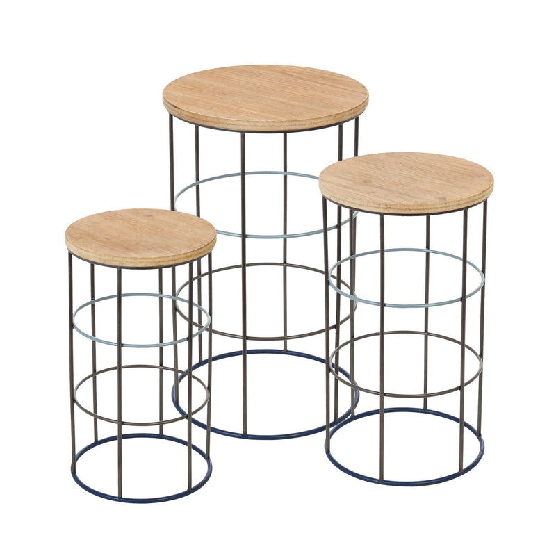 Evergreen Metal And Wood Side Table Set of 3, 15.8'' x  15.8'' x 25.8'' inches.