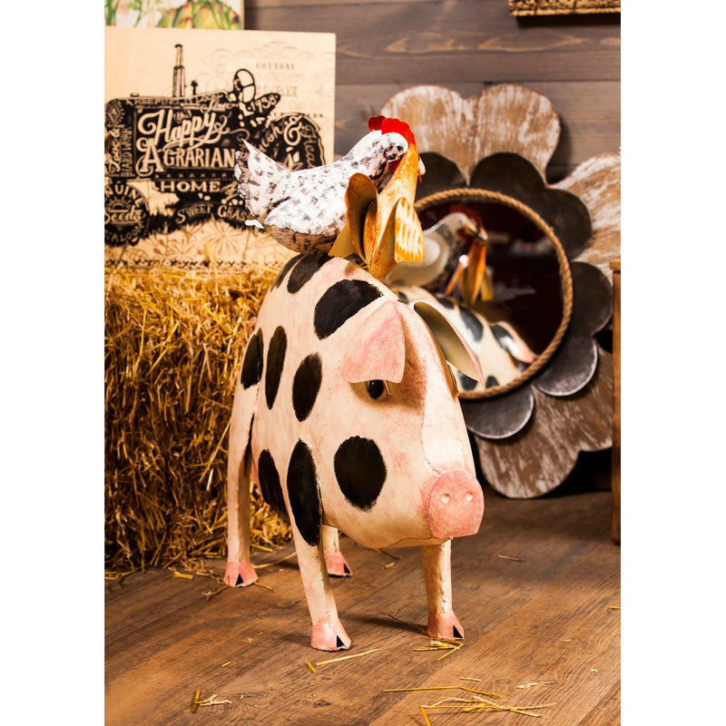Large Handcrafted Pig with Chickens Statue,8su007