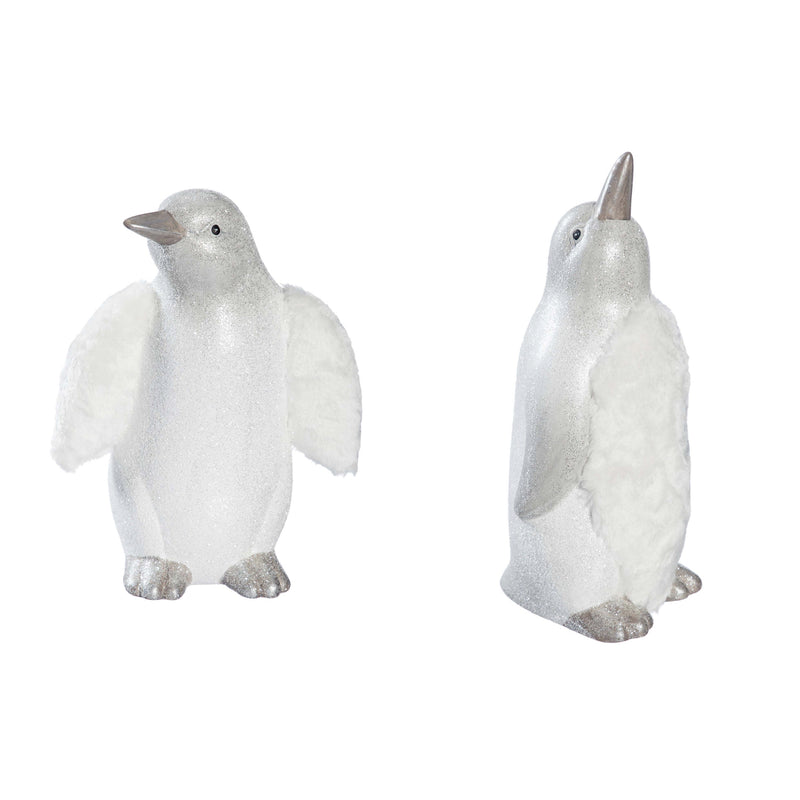 Terracotta Penguin with Furry Wings Tabletop Decor, 2 Asst
