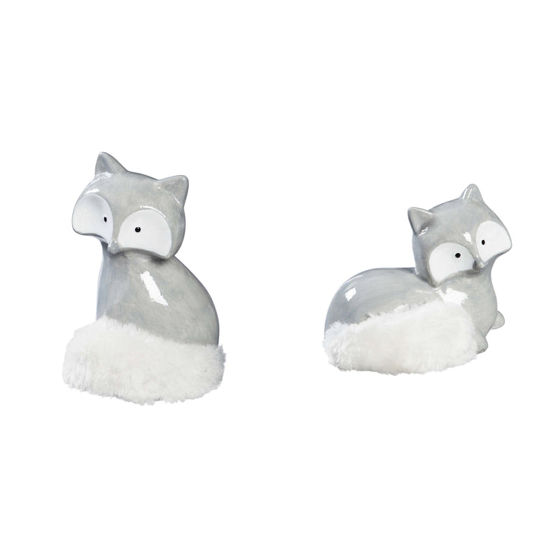 Terracotta Fox with Furry Tail Tabletop Décor, 2 Assorted, 4.1'' x 3.2'' x 4.5'' inches