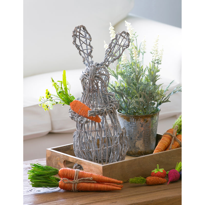 Rattan Rabbit with Carrot Tabletop Decoration
