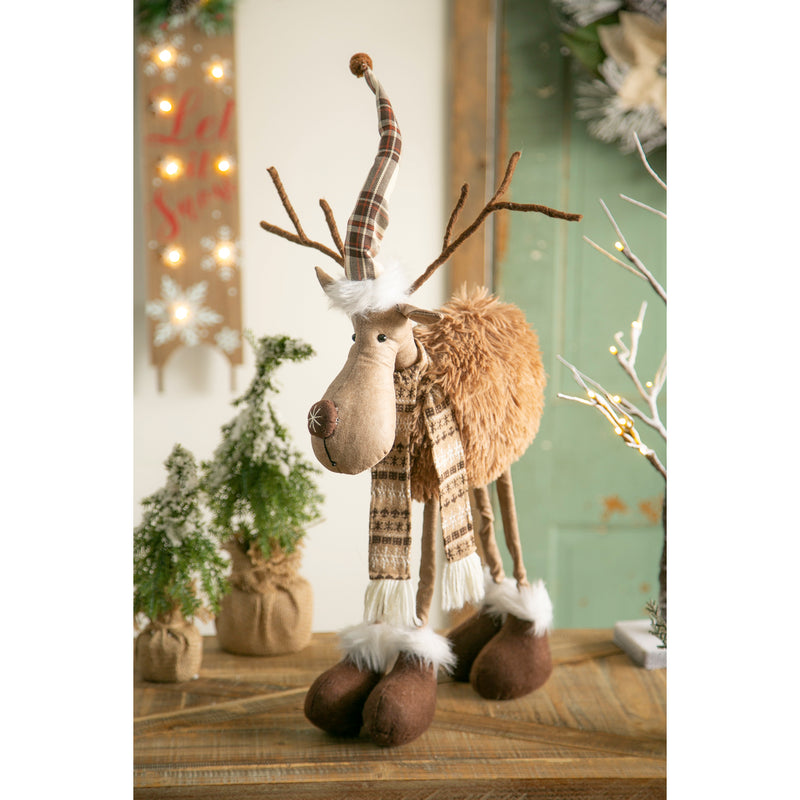 21" Standing Fabric Moose with Hat and Scarf Tabletop Décor