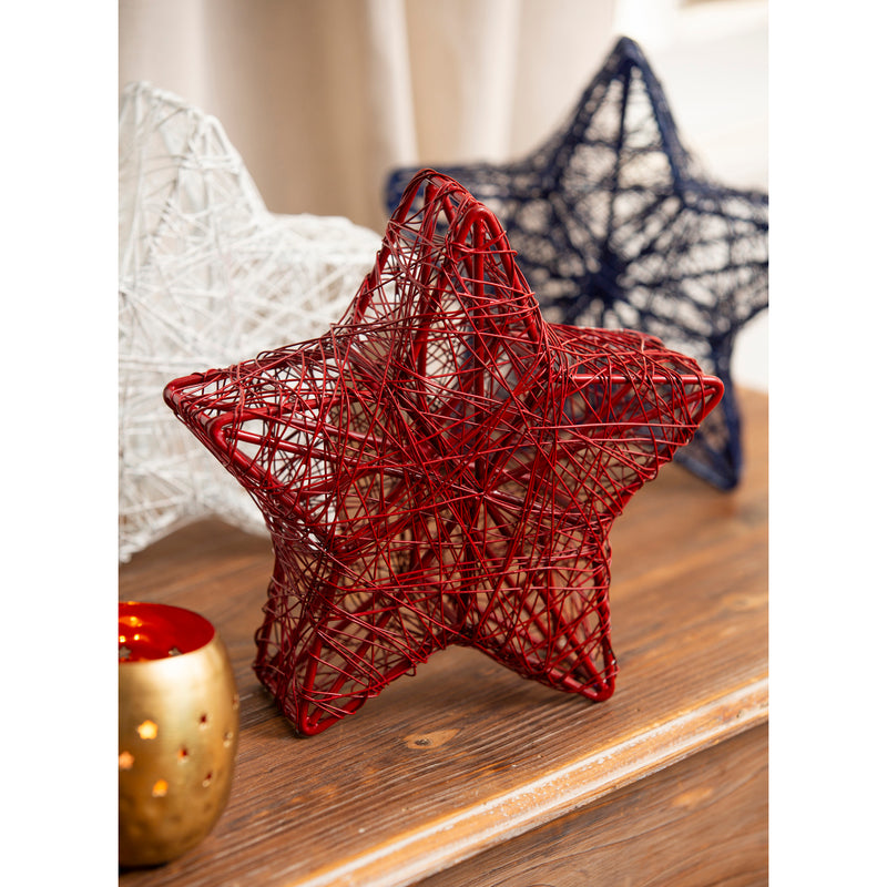 Metal Star Table Décor, 3 Asst: Red, Blue, White