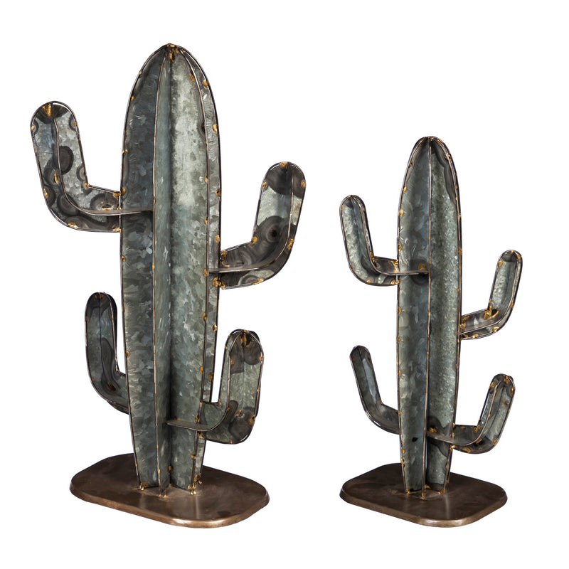 Galvanized Metal Cactus, Set of 2, 14'' x 11'' x 23'' inches