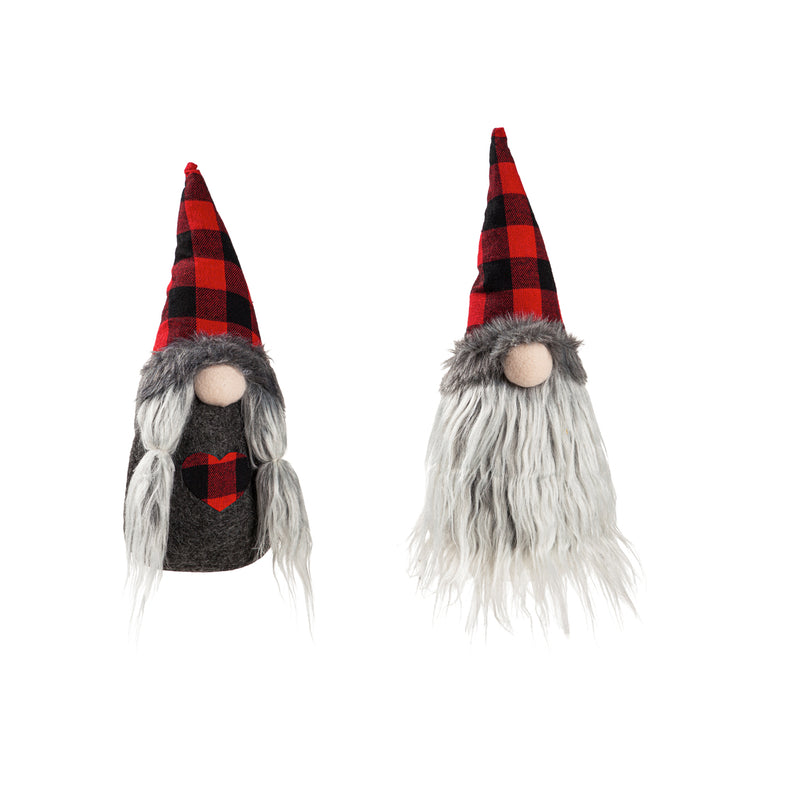 Plush Gnome with Winter Plaid Hat Table Décor, 2 Asst,8tan139