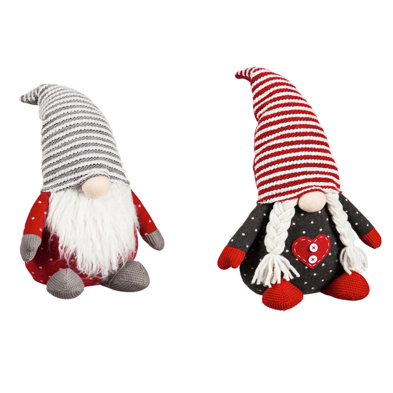 Plush Holiday Gnome with Striped Hat Table Décor, 2 Asst: Red/Grey,8tan151