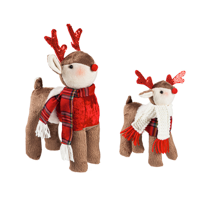 Plush Deer in Scarf Table Décor, Set of 2,8tan159