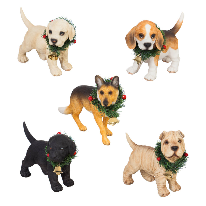 Polyresin Dog with Wreath Tabletop Décor, 5 Assorted, 6.1'' x 3.4'' x 5.1'' inches