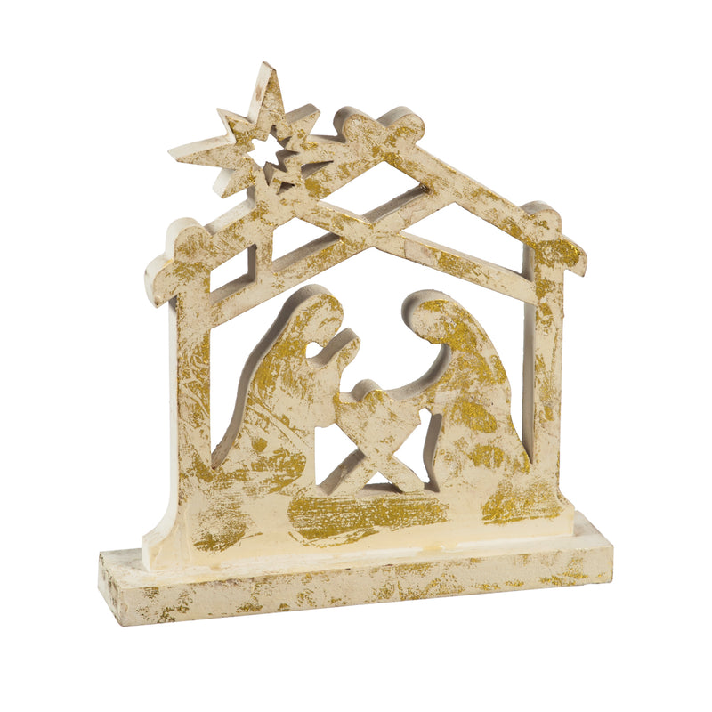 9.5" Wooden Metallic Finish Nativity Tabletop Décor, 9'' x 2'' x 9.5'' inches
