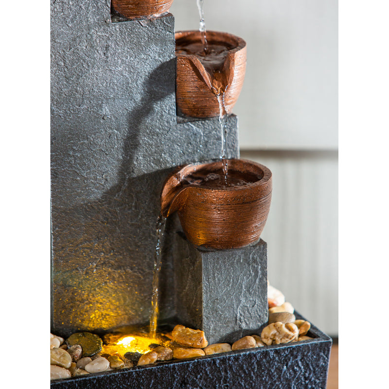 Outdoor Statement Fountain with Tiered Pots and Stones,8taw365