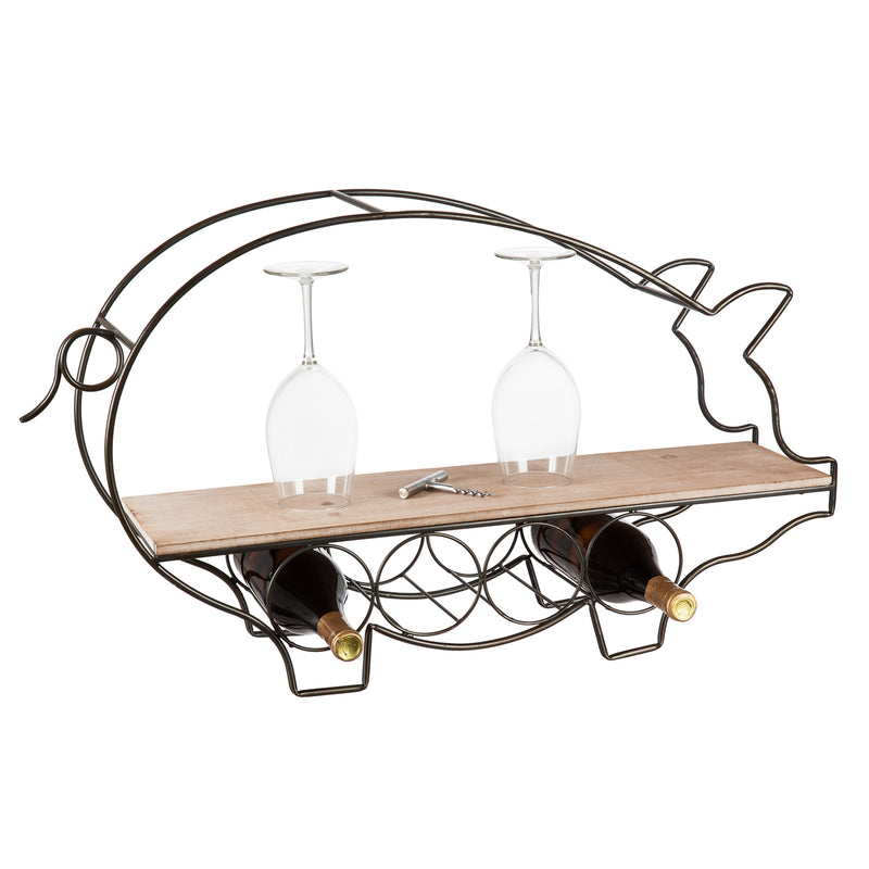 Metal and Wood Pig Wall Wine Holder,8wkm007