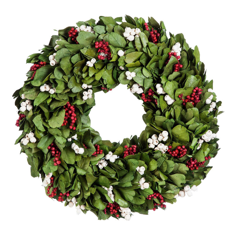 18" Giloy Leaf White & Red Berry Wreath,8wr116