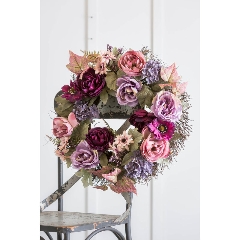 20" Vine Wreath with Roses, Hydrangeas, and Berries,8wr161