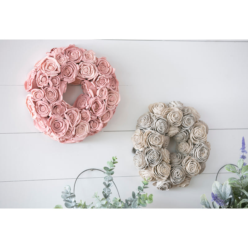 11" Floral Wreath, 2 Assorted: Pink Rose, Light Grey Rose,8wr164