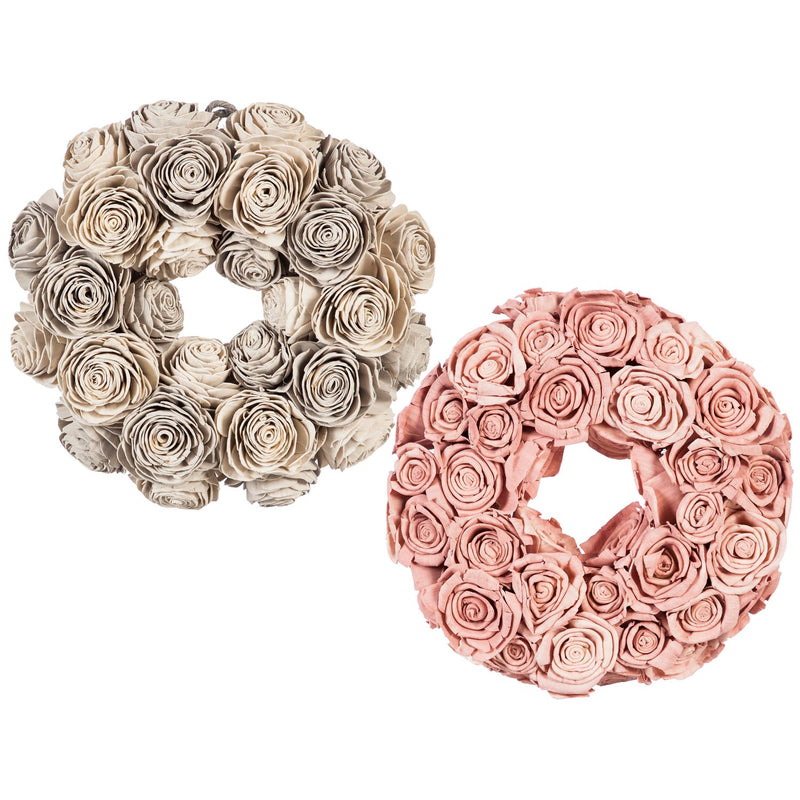 11" Floral Wreath, 2 Assorted: Pink Rose, Light Grey Rose,8wr164