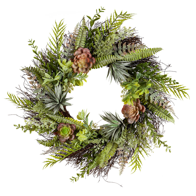 22" Succulent and Fern Spiral Vine Wreath,8wr219