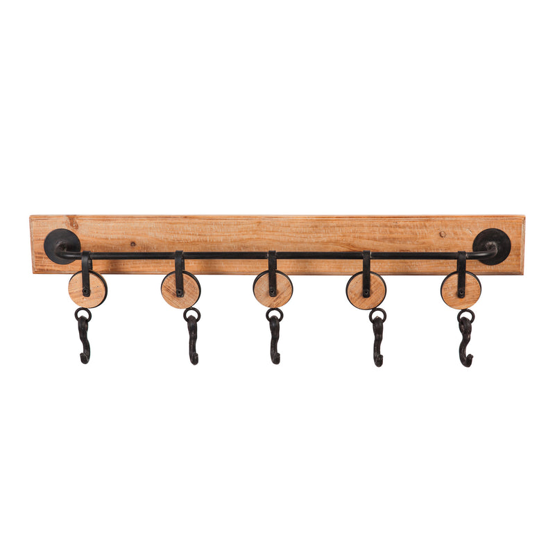 5 Hook Metal and Wood Wall Hook, 31.5'' x 3.5'' x 9.1'' inches