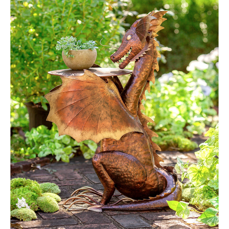 Evergreen Deck & Patio Decor,Metal Dragon Side Table,18x13x28 Inches