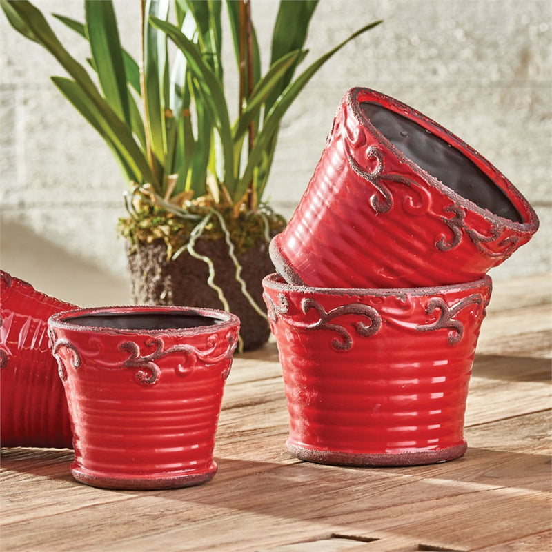 Napa Home & Garden Scroll Pots, Set of 2 Red