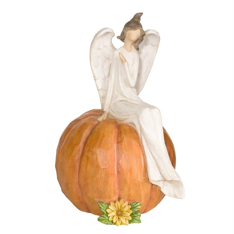 Angel on Pumpkin Figurine, 7"x7"x10.75"inches