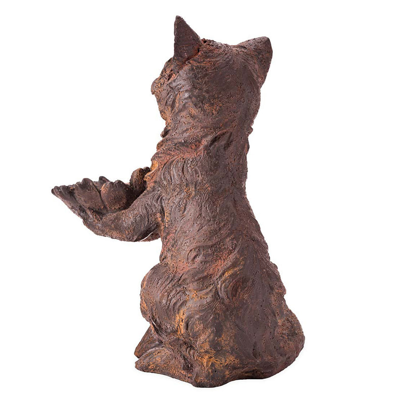 Antiqued Friendly Fox Holding a Leaf Bowl Bird Feeder,go8363