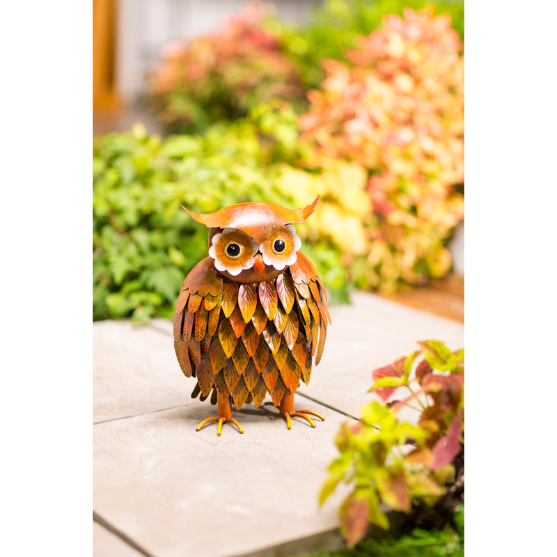 Handcrafted and Hand Painted Indoor/Outdoor Metal Owl Sculpture, 10"x5"x13"inches
